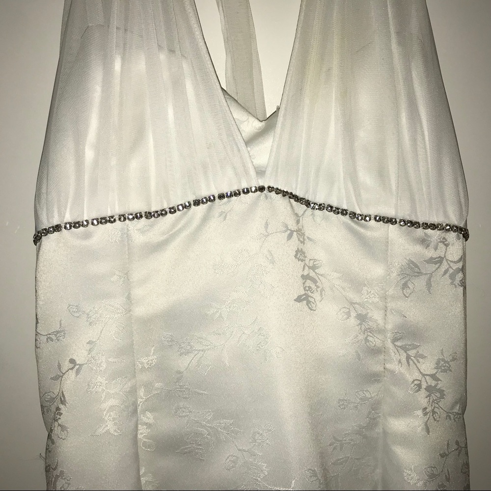 White formal knee length gown